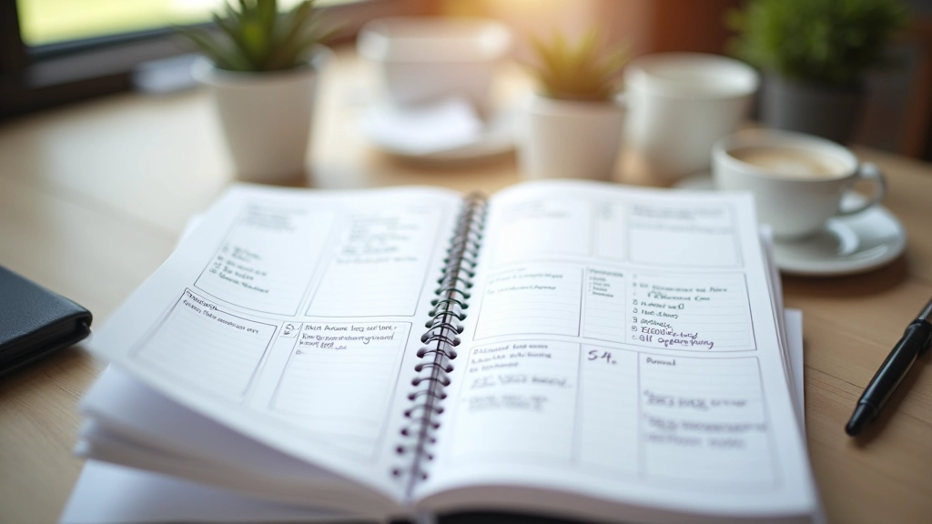 Open planner or decision journal with written notes and frameworks filled in